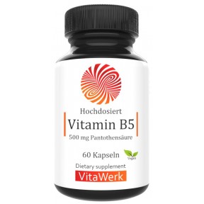 Витамин B5, пантотеновая кислота, Б5 в высоких дозах 500 мг, веганский, даёт сил и энергию, помогает вырабатывать гормоны, витамин Д, важен для работы мозга, 100% чистота, ИЗ ГЕРМАНИИ