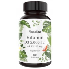 Витамин D3 5.000 I. E. + 200 мкг витамин К2 - ОЧЕНЬ большое количество в банке - 180 таблеток! ХВАТАЕТ НА 6-7 МЕСЯЦЕВ ПРИЁМА!  Продукт из ГЕРМАНИИ 