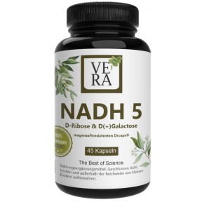 NADH - НАДХ - натуральный ("кофермент 1"), 5 мг на капсулу, плюс D-рибоза и D(+)галактоза. Фермент из растительного сырья. В устойчивых к воздействию желудочного сока капсулах, веганский, 100% чистота, ИЗ ГЕРМАНИИ