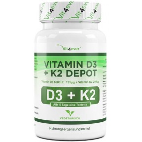 Витамин D3 5.000 I. E. + 200 мкг витамин К2 , ОЧЕНЬ БОЛЬШОЙ ЗАПАС НА 1 ГОД! Укрепляет иммунную систему, кости, нервную систему, 100% чистота, ИЗ ГЕРМАНИИ