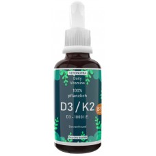 Веганский Витамин D3 + K2 капли, 1000 единиц, жидкий, укрепляет иммунитет, зубы, кости, волосы, важный предгормон для мозга и нервной системы, правильная доза K2, чистый, без каких-либо добавок, ИЗ ГЕРМАНИИ