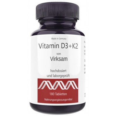 Витамин D3 + K2, 5000 ед, от Virksam, запас на 6-7 МЕСЯЦЕВ, 180 таблеток,  координирует выработку инсулина, регулирует уровень глюкозы, повышает иммунитет, улучшает работу мозга, ИЗ ГЕРМАНИИ