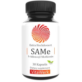SAMe - S-аденозилметионин, ВЫСОКАЯ дозировка 400 мг, натуральный, 100% чистота, растительный, без добавок, даёт энергию клеткам, восстанавливает ДНК, улучшает метаболизм, ИЗ ГЕРМАНИИ