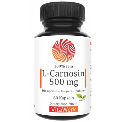 L - карнозин, 500 мг, 60 штук, высокая доза, для нервной системы, важен при РС, Альцгеймере, Паркинсоне, аминокислота, веганская, антиоксидант, биодоступная, 100% чиста, ИЗ ГЕРМАНИИ